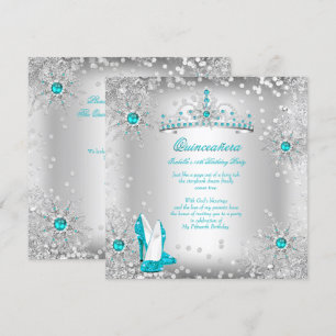 Invitation Quinceañera Bleu Canard Argent Décoration hivernal
