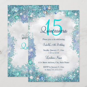 Invitation Quinceanera Bleu Canard Blanc Océan Ciel Anniversa