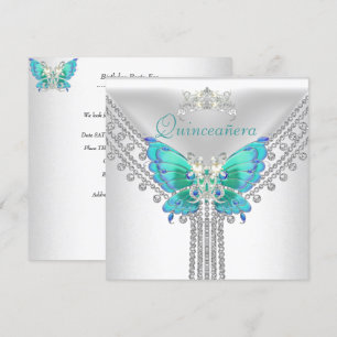 Invitation Quinceañera Bleu Canard Blanc Papillon Diamant 2