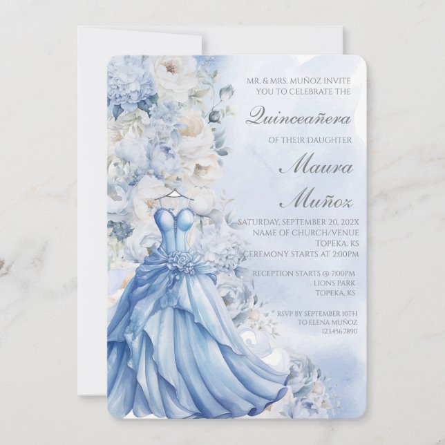 Invitation quinceañera bleu clair (Devant)