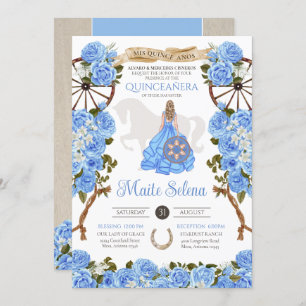 Invitation Quinceanera bleu clair élégant Rose Western Charra