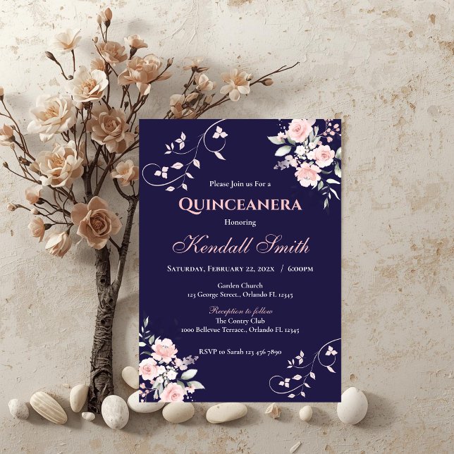 Invitation Quinceanera bleu Drak et rose (Créateur téléchargé)