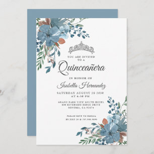 Invitation Quinceanera Bleu Dusty Floral Vert