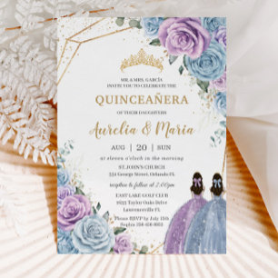 Invitation Quinceañera Bleu Lilac Violet Floral Jumeaux