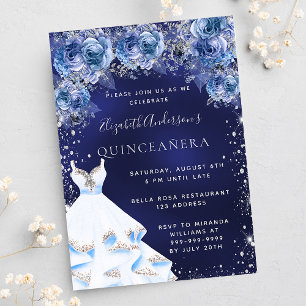 Invitation Quinceanera bleu marine robe florale glamour