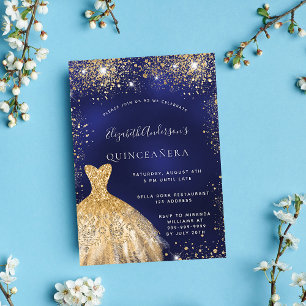 Invitation Quinceanera bleu marine robe or glamour