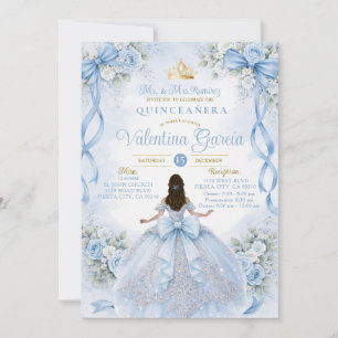 Invitation Quinceañera Bleu Poussiéreux avec Ruban