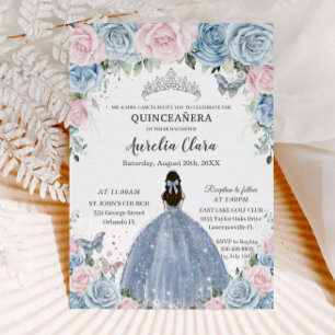 Invitation Quinceañera Bleu rose Floral Princesse robe