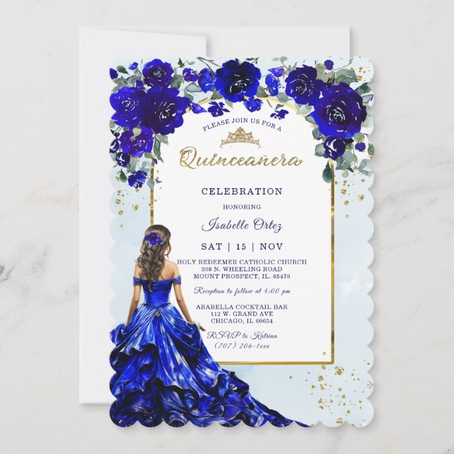 Invitation Quinceañera Bleu Royal (Devant)