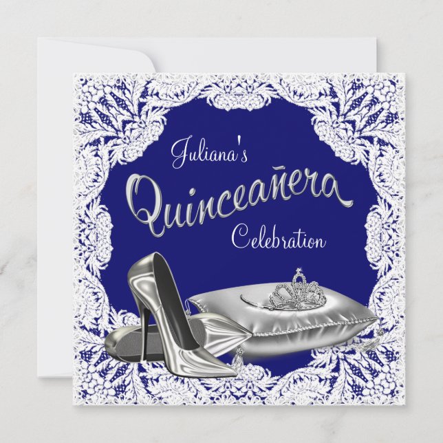 Invitation Quinceanera Bleu Royal (Devant)