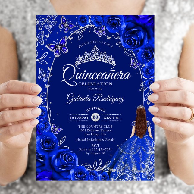 Invitation Quinceanera Bleu Royal Argent (Créateur téléchargé)