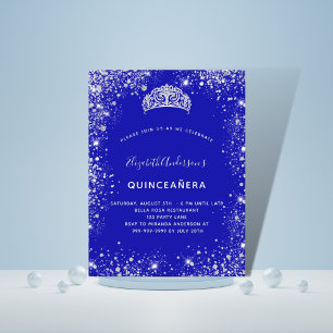 Invitation Quinceanera bleu royal argent parties scintillant 