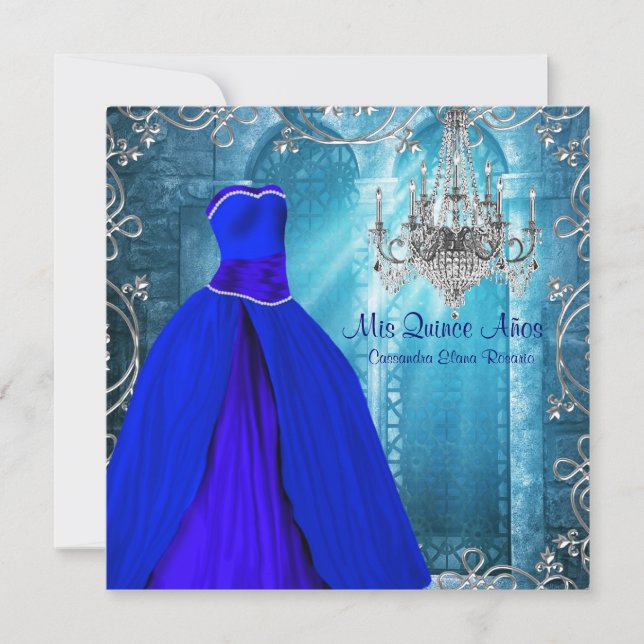 Invitation Quinceanera bleu royal blanc (Devant)
