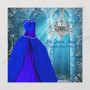 Invitation Quinceanera bleu royal blanc