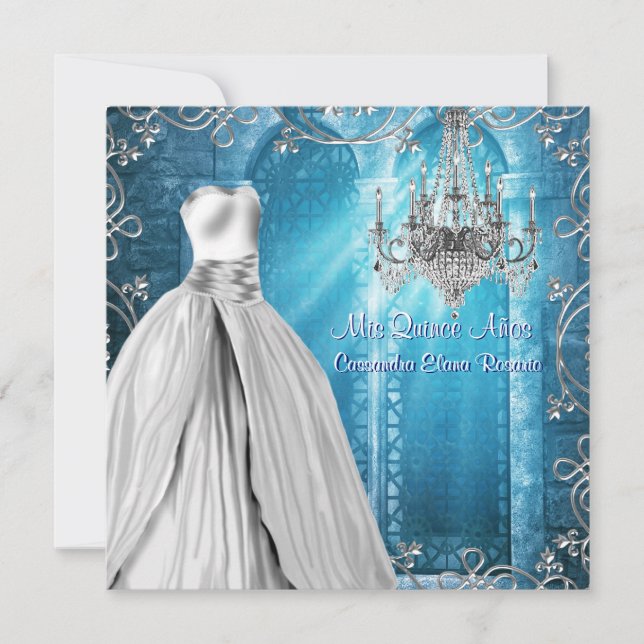 Invitation Quinceanera bleu royal blanc (Devant)