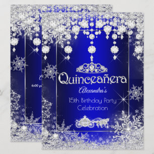 Invitation Quinceanera Bleu Royal Conte de Fée Hiver Merveill