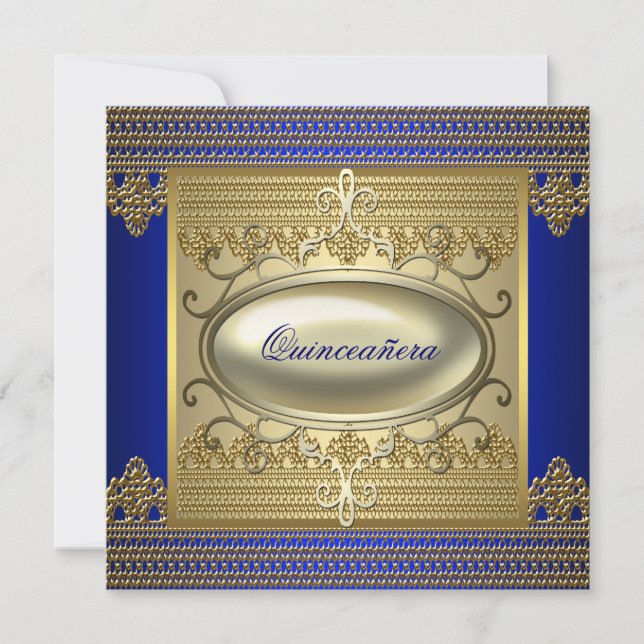 Invitation Quinceanera bleu royal or (Devant)