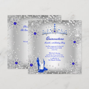 Invitation Quinceañera Bleu Royale Argent Hiver Pays des Merv