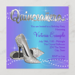 Invitation Quinceanera bleu sarcelle et violet