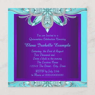 Invitation Quinceanera bleu sarcelle et violet