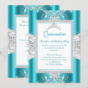 Invitation Quinceanera bleu turquoise 15ème anniversaire fête