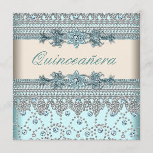 Invitation Quinceanera bleu turquoise en ivoire