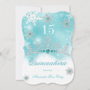 Invitation Quinceanera Bleu Turquoise Perle Flocon de Neige 1