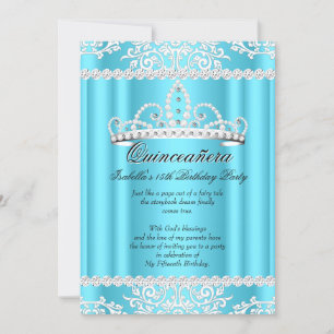 Invitation Quinceanera bleue 15ème anniversaire fête Tiara 2