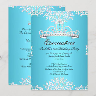 Invitation Quinceanera bleue 15ème anniversaire fête Tiara 3