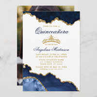 Quinceanera Blue Marble Gold Crown Photo