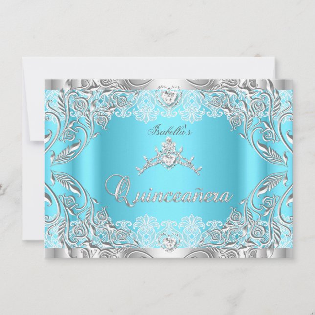Invitation Quinceanera Blue Silver Diamond Tiara 15ème Partie (Devant)