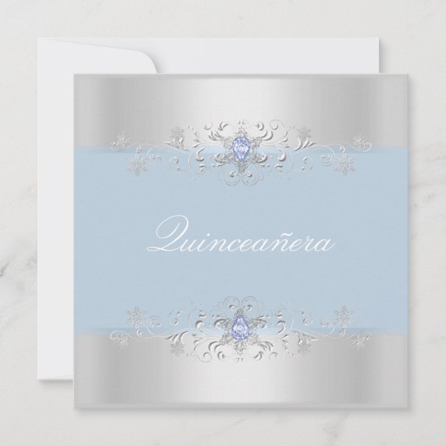 Invitation Quinceanera Blue & Silver Snow Gem (Devant)