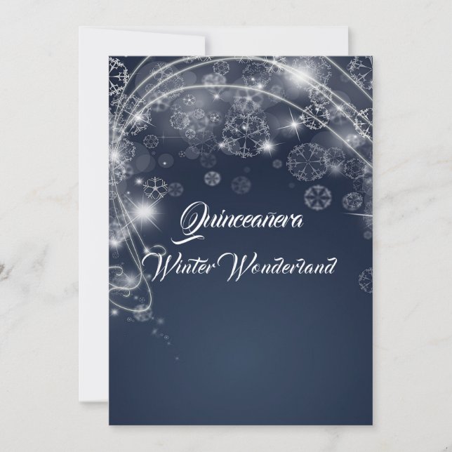 Invitation Quinceanera Blue Winter Wonderland Snowflakes (Devant)