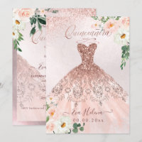 Quinceañera, Blush Floral Gown Rose Gold