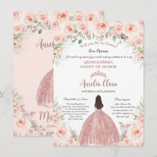 Invitation Quinceañera Blush Floral Rose Gold Dama Propositio