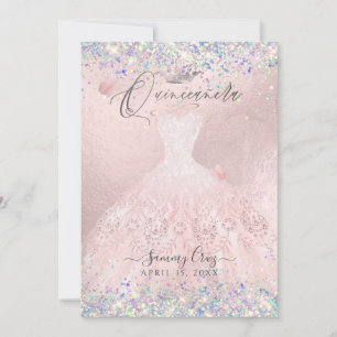 Invitation Quinceanera Blush Gown Parties scintillant hologra