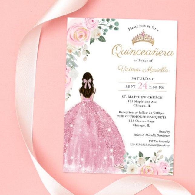 Invitation Quinceañera Blush or rose 15e anniversaire élégant (Créateur téléchargé)
