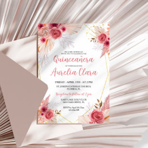 Invitation Quinceañera Blush Pampas Rose Grass Floral