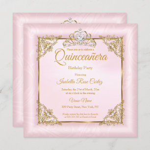 Invitation Quinceanera Blush Pink Damas photo Gold Tiara 2