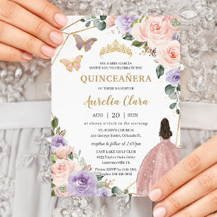 Invitation Quinceañera Blush Pink Lilac Purple Floral 16e