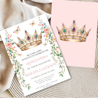 Invitation Quinceañera Blush Pink Rose Floral Butterfly