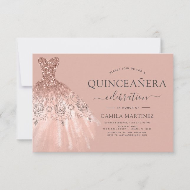 Invitation Quinceanera Blush Pink - Rose Parties scintillant  (Devant)