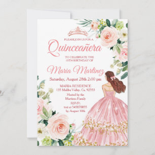 Invitation Quinceanera Blush rose Floral mexicain Anniversair