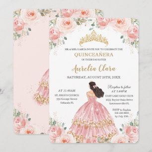 Invitation Quinceañera Blush rose Floral Princesse Anniversai