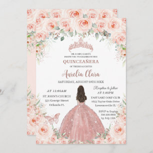 Invitation Quinceañera Blush rose Floral Rose Gold Princesse