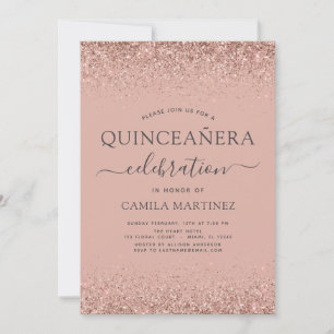 Invitation Quinceanera Blush Rose Rose Parties scintillant or