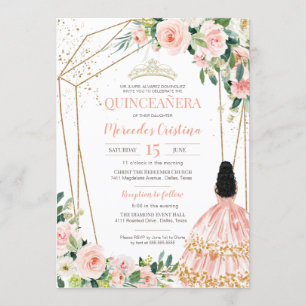 Invitation Quinceanera Blush Roses et Or, Gown fille