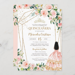 Invitation Quinceanera Blush Roses Rose et Or, Girl Gown I
