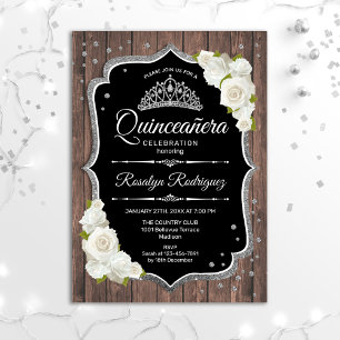 Invitation Quinceanera - Bois rustique blanc argenté