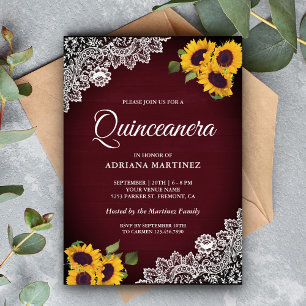 Invitation Quinceanera Bois Rustique Bourgogne Fleur de Tourn